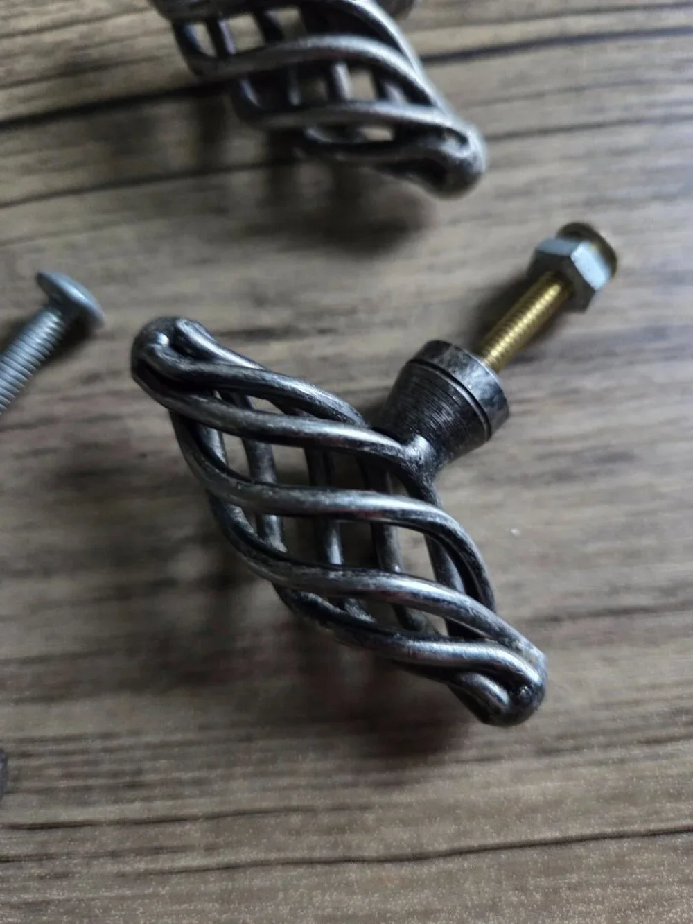 Set of 6 VTG Twist Metal Birdcage Cabinet Knobs in Antique Pewter Finish